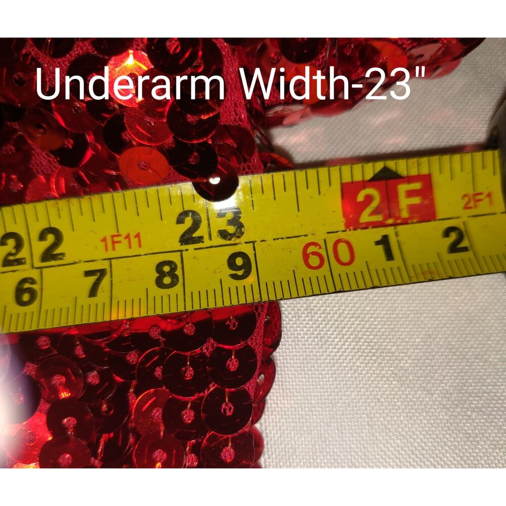 Maner Red Sequinned Top PLUS Sz 4 XL Heavily Embellished Stretchy Holiday Lined - Picture 13 of 16